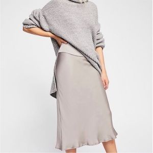NWT Free People Slip Midi Skirt French Grey Satin